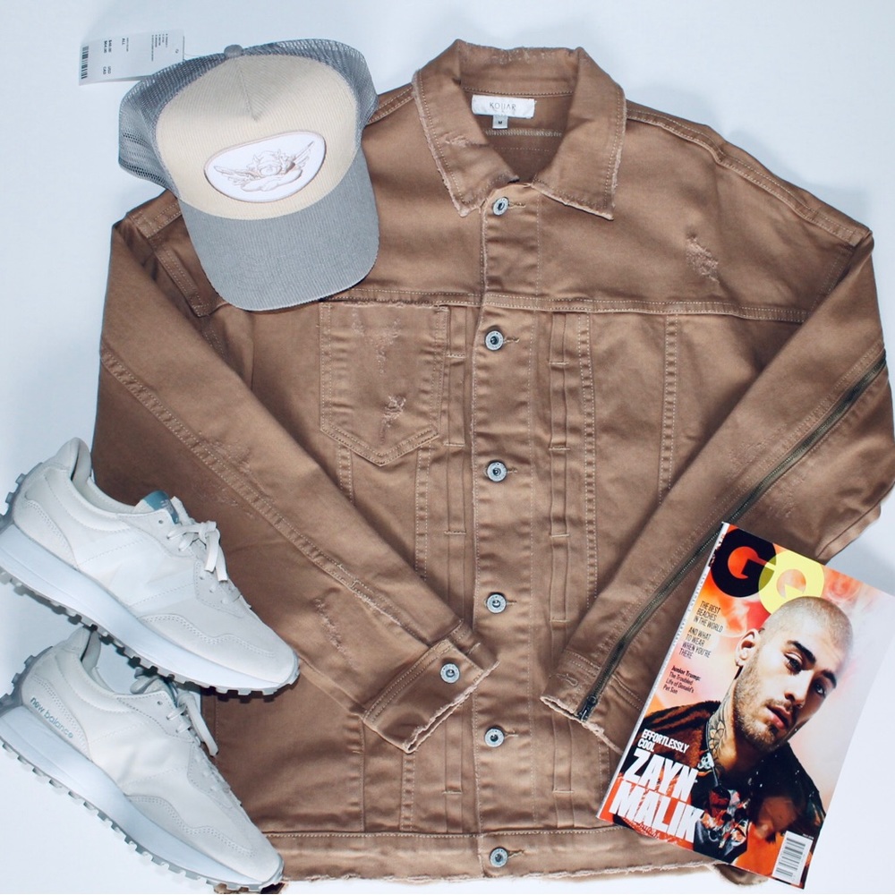 KOLLAR Beige Distressed Denim Jacket